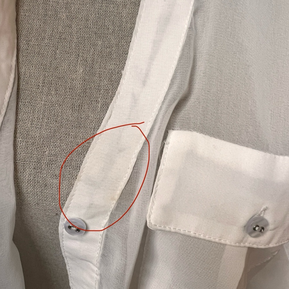 Double Zero Sheer White Button Down Top Size Small - Picture 3 of 14